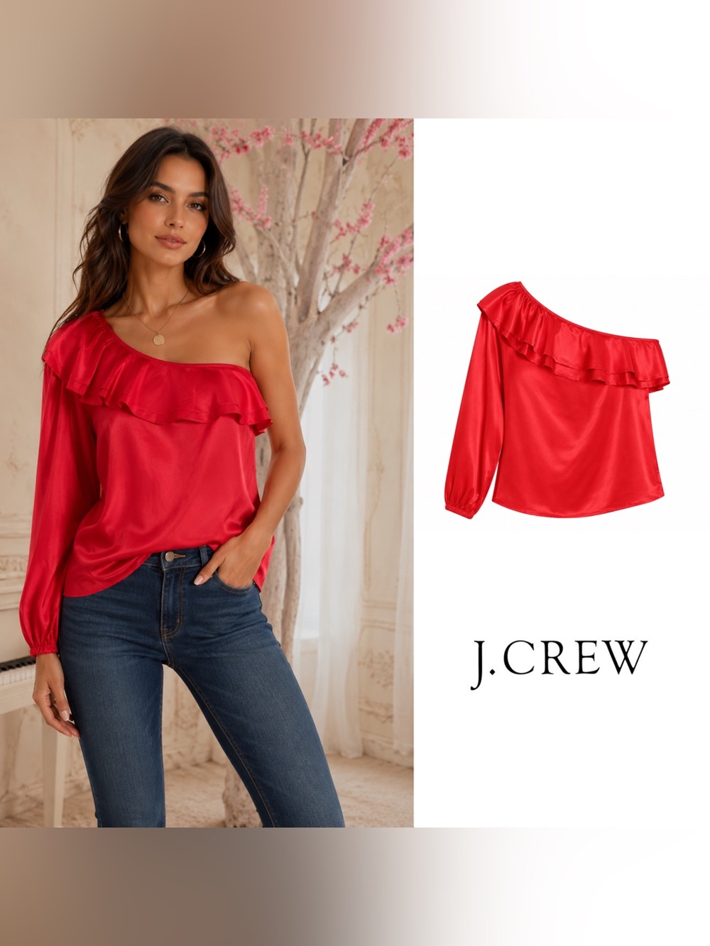 NEW J Crew Off Shoulder Silk Ruffle Poppy …